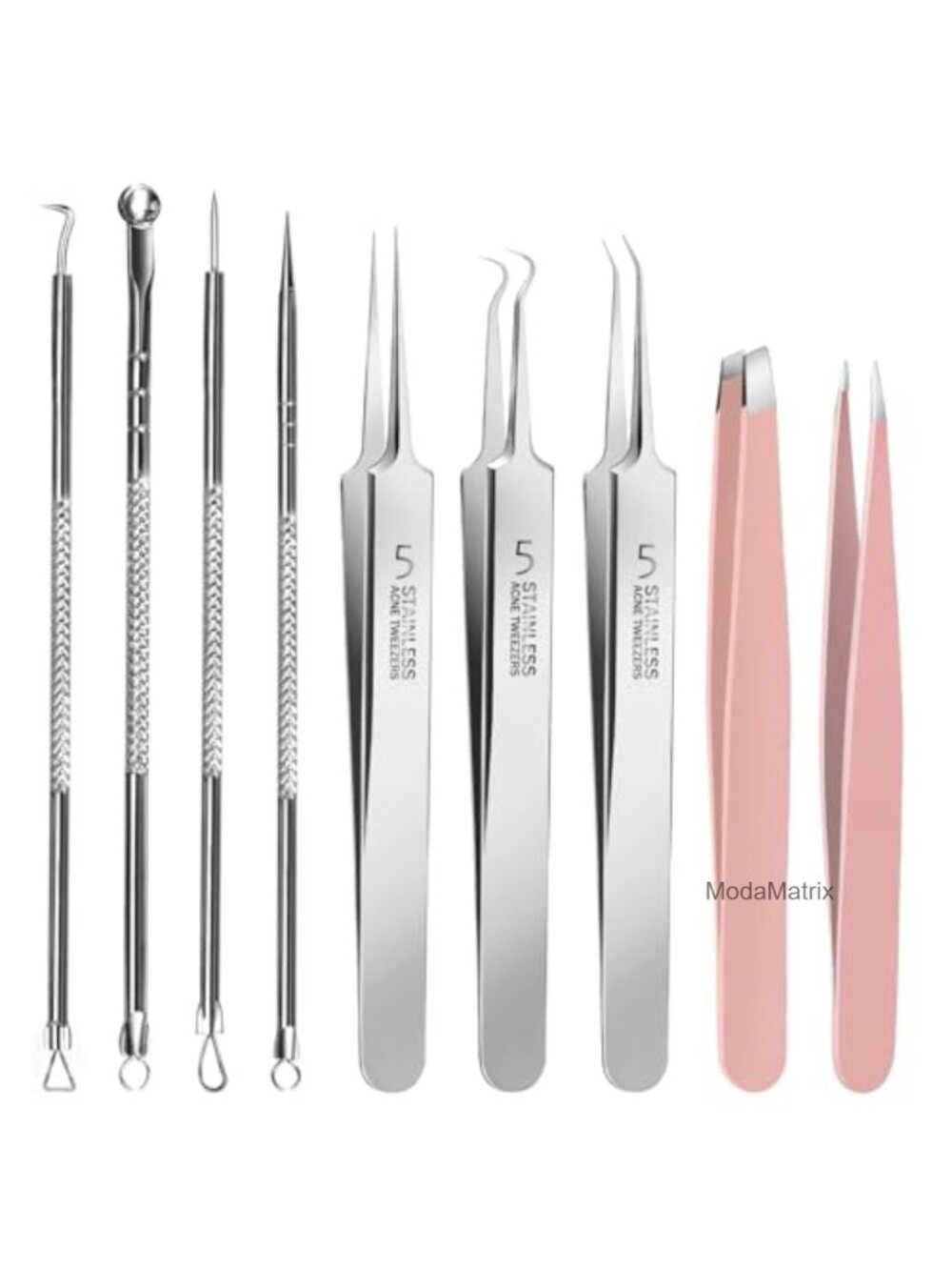 9 Pc Stainless Steel Blackhead Remover Tweezers Pimple Popper Kit